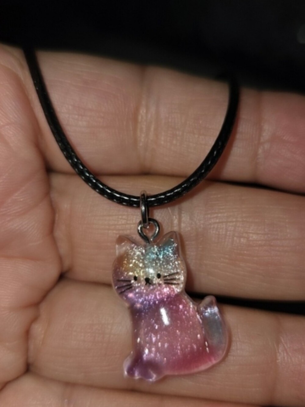Glitter Cat Pendant Necklace - Unbranded